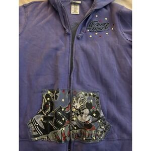 Vintage Disney Parks Purple Full Zip Mickey Mouse Hoodie Rhinestones  Women's L‎